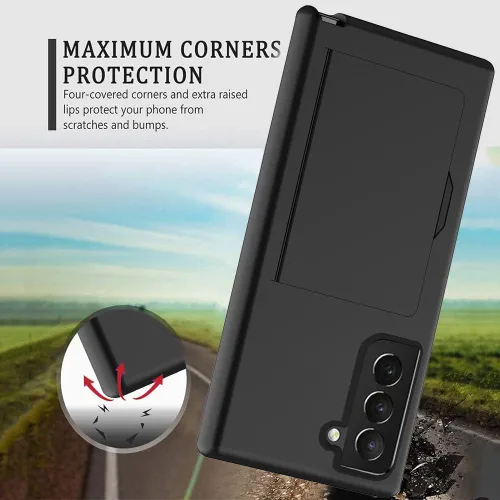 Vista 5 de Asuwish Funda para Samsung Galaxy S22 Plus con protector de pantalla de vidrio templado, ranura para tarjetas, función atril, color negro