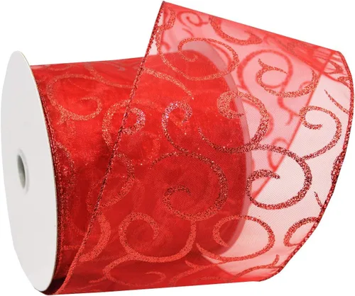 Vista 5 de Morex Ribbon Cintas transparentes con purpurina con espiral, cinta navideña para manualidades y decoraciones de Navidad, envoltura de regalos, 1.5