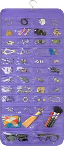 Vista 10 de Bloss Organizador colgante de joyas con 80 bolsillos, colgador de joyas de doble cara para almacenamiento de joyas y aretes, organizadores de joyas