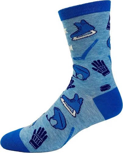 Vista 3 de Calcetines divertidos con texto en inglés "Don't Puck With A Hockey Mom" para mujer, para padres y adultos, calzado loco, Azul