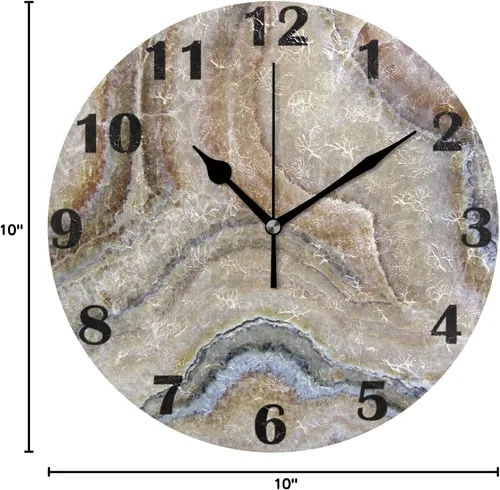 Vista 8 de Onyx - Reloj de pared con textura de mármol de piedra, sin tictac, silencioso, de escritorio, funciona con pilas, de doble uso, analógico