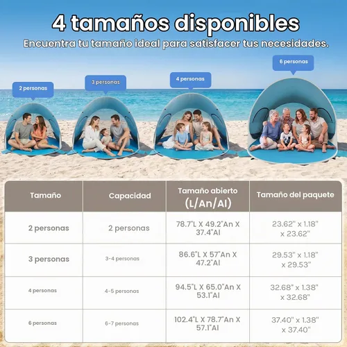 Vista 2 de WolfWise carpa para playa desplegable fácil de armar con FPS 50+, brinda sombra y protección al instante Azul