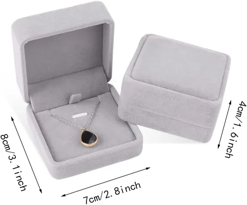 Vista 7 de iSuperb Juego de 2 cajas de regalo de terciopelo gris para collar, joyero, 3.1 x 1.6 x 2.8 pulgadas