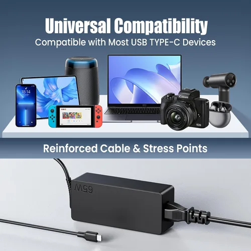 Vista 6 de Cargador para laptop de 65 W, USB tipo C, adaptador de CA de repuesto para HP Chromebook 14 13 X360 Spectre x360 Elite x2 EliteBook; Lenovo Yoga