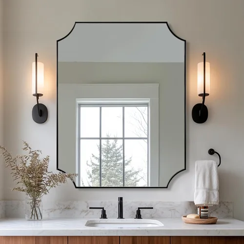 Vista 42 de ANDY STAR Espejo de baño de bronce cepillado, espejo festoneado de 24 x 36 pulgadas para baño, espejo rectangular de bronce antiguo con marco