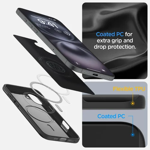 Vista 5 de Spigen Thin Fit MagFit Funda diseñada para iPhone 16 [Carcasa rígida] [Protección de grado militar] Compatible con MagSafe - Negro