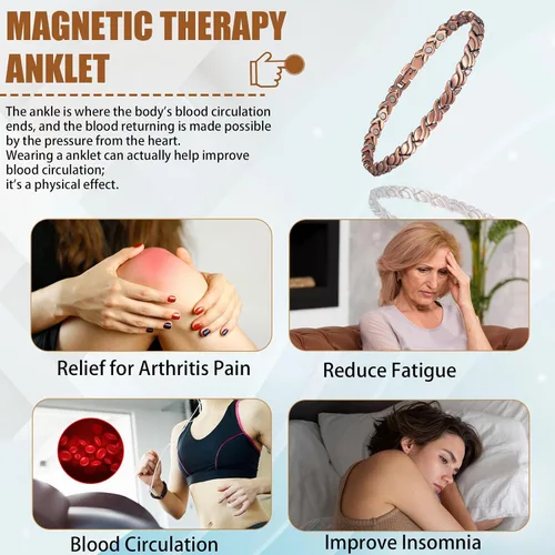 Vista 3 de MagVIVACE Tobillera de cobre para mujer para artritis y articulaciones, tobillera de cobre puro, terapia magnética natural para aliviar el dolor
