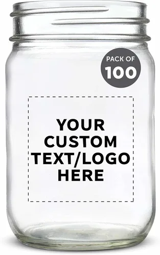 Vista 24 de DISCOUNT PROMOS Juego de 10 tarros de albañil decorativos, 12 onzas, texto personalizable, logotipo, enlatado, tapa de aluminio, color negro