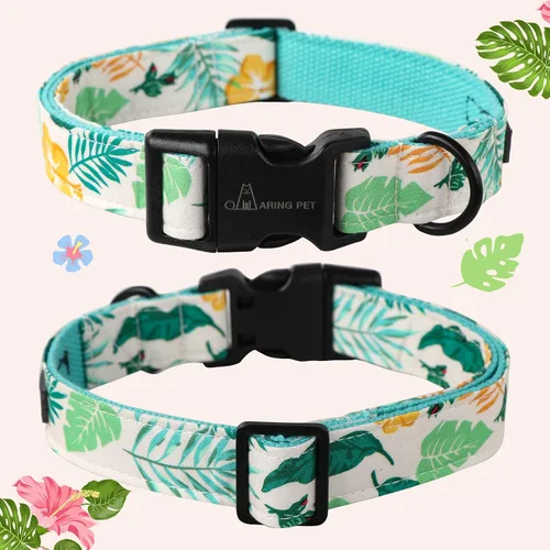 Vista 3 de Aring Pet Collar de algodón, ligero y ajustable, con hebilla de liberación rápida, para perros pequeños, medianos y grandes, para cachorros, M, Hoja