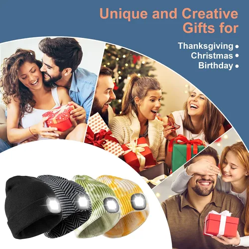 Vista 27 de Tutuko Gorro unisex con luz, gorro LED recargable por USB, sombrero LED con linterna, regalos para hombres, mujeres, papá