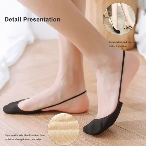 Vista 6 de LIANSHUJIA - Calcetines invisibles para mujer, 6 pares de calcetines con forro para los dedos del pie para mujer, zapatos de vestir de tacón 5-8.5