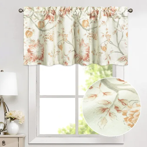 Vista 14 de VOGOL Cenefa de estilo rústico para filtrar la luz, con bolsillo para barra, cortina de cenefa de campo con estampado de pájaros para cocina, 52 x