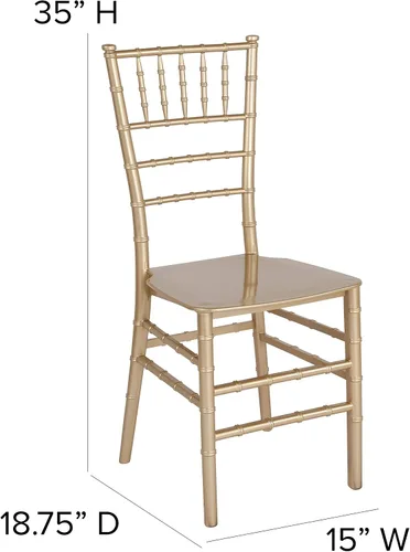 Vista 2 de BizChair Paquete de 2 sillas Chiavari apilables de resina dorada, asientos para hospitalidad y eventos