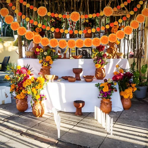 Vista 6 de Lyrow Guirnalda de bolas de fieltro para el Día de los Muertos, 5