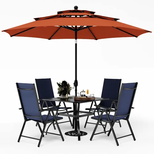 Vista 19 de PHI VILLA Juego de comedor de patio de 5 piezas con sombrilla de 10 pies (beige), juego de mesa y sillas para exteriores con sillas de comedor