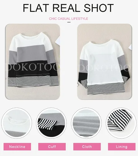 Vista 3 de Dokotoo Sudaderas de cuello redondo con bloques de color para niñas, sudadera de manga larga, sudadera casual suelta