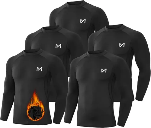 Vista 14 de MEETWEE Paquete de 4/5 camisas de compresión térmica para hombre, manga larga, forro polar, capa base, equipo de entrenamiento de invierno