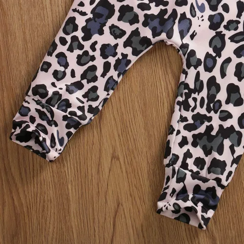 Vista 5 de Madjtlqy Conjunto de ropa para bebé recién nacido, camiseta estampada con estampado de leopardo y diadema