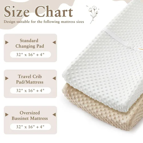 Vista 4 de Homiest Paquete de 2 fundas para cambiador, sábanas blancas y beige, tela de vellón ultra suave, tela de lunares minky, funda transpirable y cómoda