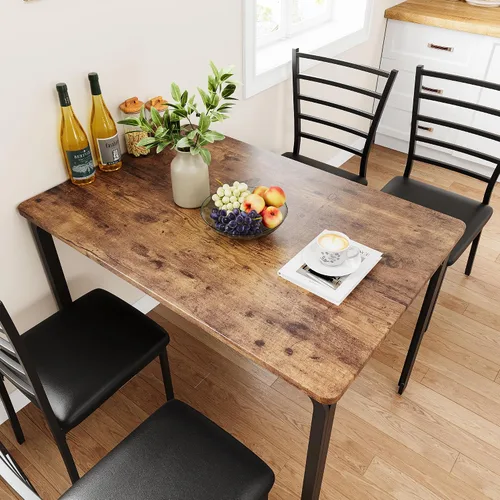 Vista 2 de IDEALHOUSE Juego de sillas de mesa de comedor de 5 piezas para espacios pequeños, juego de comedor moderno de interior para 4, juego de mesa Marrón