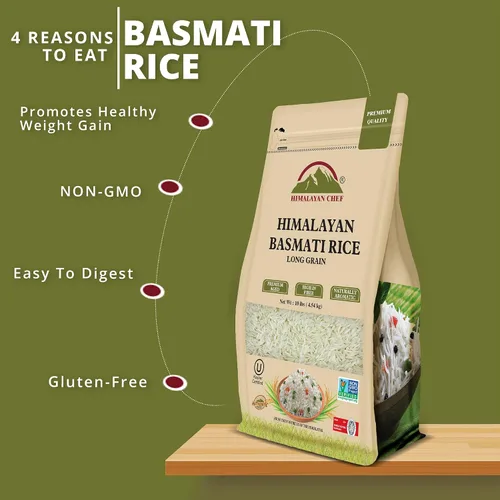 Vista 4 de Himalayan Chef Arroz Basmati, arroz de grano extra largo, esponjoso, de cocción rápida, aromático, 10 libras (el embalaje puede variar)