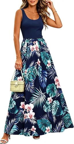 Vista 17 de Bluetime Vestido largo de verano para mujer, estilo bohemio, sin mangas, estampado floral (S-3XL)