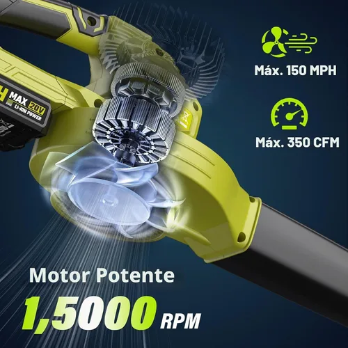 Vista 2 de SEYVUM Soplador de hojas inalámbrico de 20 V con batería de 2.0 Ah, 350 CFM Verde lima