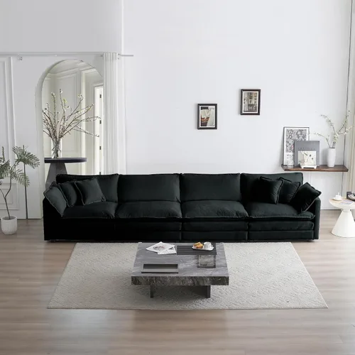 Vista 3 de Sofá modular modular en forma de U de 5 plazas convertible con otomana, sofá de nube, cama L para sala de estar, dormitorio, apartamento, color negro
