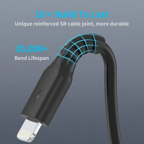 Vista 3 de Cable de carga para iPhone de 1 pie, paquete de 5 cables cortos USB A a Lightning de 12 pulgadas, cable de carga Apple certificado MFi de carga