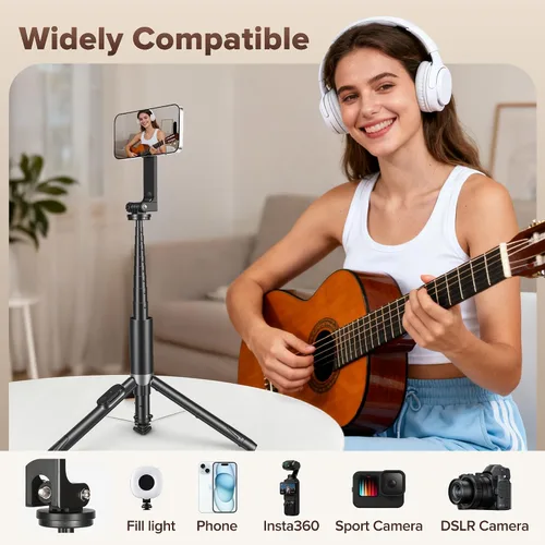 Vista 6 de Trípode magnético para selfie de 64 pulgadas, soporte de trípode de apertura automática con soporte giratorio de 360° para teléfono de viaje