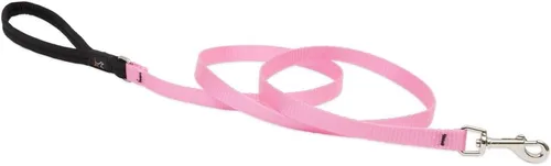 Vista 2 de LupinePet Basics - Correa de mango acolchada de 1/2" rosa de 6 pies para mascotas pequeñas