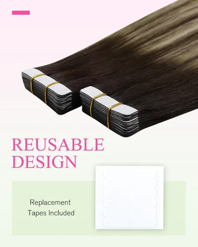 Vista 41 de YoungSee Extensiones de Cabello Humano con Cinta Balayage Extensiones de Cabello con Cinta Marrón Oscuro Extensiones de Cabello con Cinta Ombre