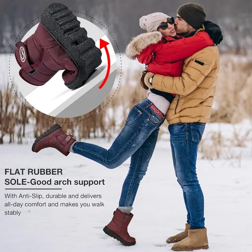Vista 3 de Botas de nieve de invierno para mujer con forro cálido, botines cómodos, antideslizantes, zapatos de plataforma para el exterior, impermeables