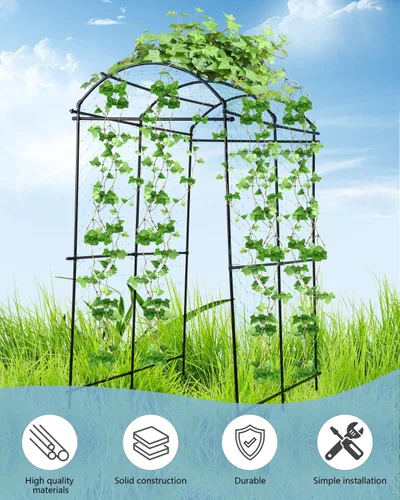 Vista 6 de Enrejado de arco de jardín para exteriores, pepino, enrejado arqueado de 7 pies de alto, enrejado grande de calabaza para jardín, cama elevada