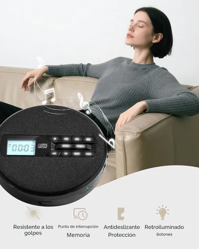 Vista 3 de Reproductor de CD portátil con altavoces, reproductor de CD personal recargable para automóvil y hogar, pequeño reproductor de música de tela