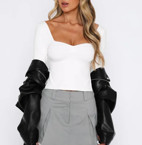 Vista 5 de Camiseta básica de manga larga ajustada para mujer, color sólido, para salir, ajustada, ropa de calle