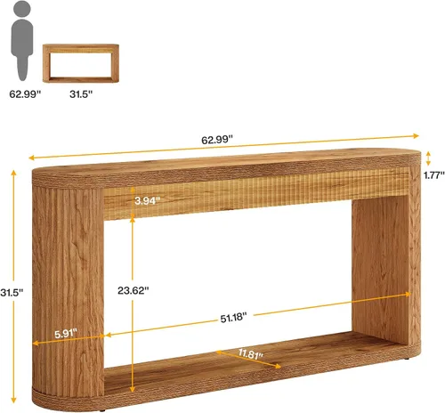 Vista 2 de Tribesigns Mesa consola acanalada de 63 pulgadas para entrada, mesa de sofá de madera estrecha detrás del sofá para entrada, pasillo, vestíbulo