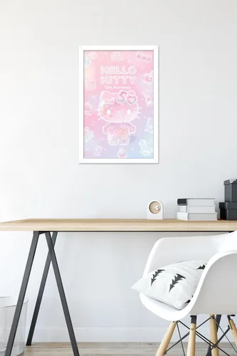 Vista 6 de Trends International Hello Kitty - Póster de pared de 50 aniversario, 14.72 x 22.37 pulgadas, versión enmarcada en blanco