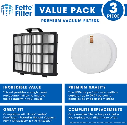 Vista 2 de Fette Filter - AZ2000 Kit de filtro premium compatible con Shark Vertex DuoClean PowerFin aspiradora vertical AZ2000 AZ2000W AZ2002 Comparar