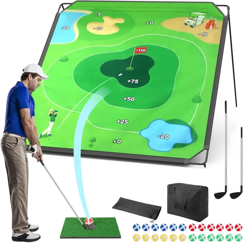 Vista 7 de BaiYuan Juego de astillado de golf portátil para papás y golfistas jóvenes, diversión en interiores, exteriores y césped con 24 bolas adhesivas