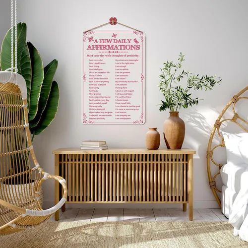 Vista 5 de Decoración de Habitación Estética Unas Cuantas Afirmaciones Diarias Arte Motivacional en Pared Letrero de Metal de Lata Rosa Mariposa para Pared