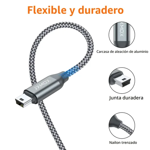 Vista 3 de JXMOX Cable mini USB, (3.3 pies 2 unidades) USB 2.0 tipo A macho a Mini B cable de carga compatible con Hero 3+, controlador PS3, cámara digital