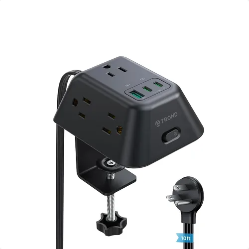 Vista 11 de Abrazadera de escritorio para tira de alimentación, protector de sobretensiones con 5 tomas de CA y 3 puertos USB, estación de carga de montaje