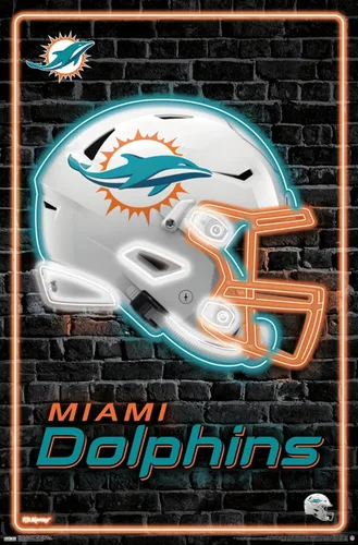 Vista 9 de Trends International NFL Miami Dolphins - Póster de pared con casco neón 23, 22.4 pulgadas de largo x 14.7 pulgadas, versión enmarcada en madera