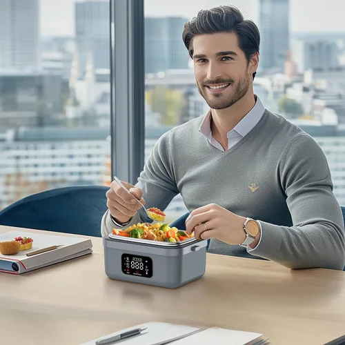 Vista 7 de Fiambrera eléctrica inalámbrica para adultos, hombres y mujeres, calentador de alimentos recargable con batería con contenedor de 1 litro, cuchara