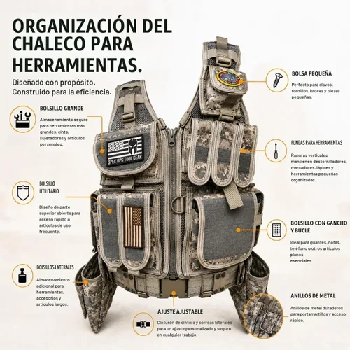 Vista 4 de SF-18 Charlie 2.0 Chaleco táctico y cinturón Chaleco modular MOLLE con bolsas de herramientas y dispersión
