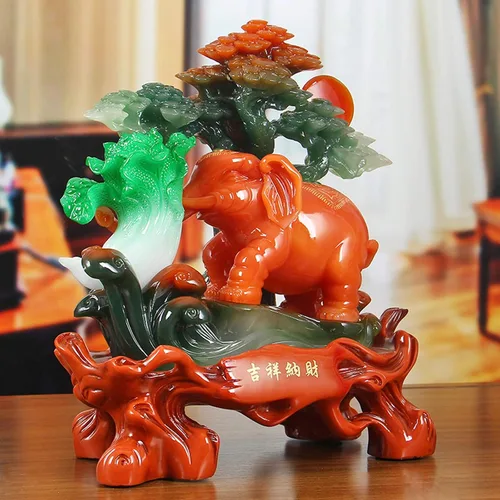 Vista 5 de Escultura de estatua de feng shui chino Decoración de elefante de poliresina de la suerte Decoración moderna Artesanía china Estatua de elefante