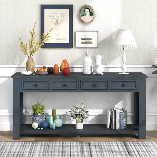 Vista 11 de Merax Sofa Table with Storage Drawers and Bottom Shelf, Rustic Console Table with Thickened Legs, Long Entryway Table for Hallway & Living Room