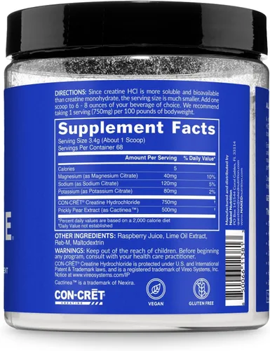 Vista 7 de NAKED Polvo magro de creatina HCl – Frambuesa lima, vegano, sin OMG, sin gluten, sin rellenos, apoya el crecimiento muscular y la fuerza – 68