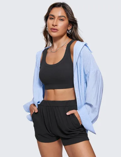 Vista 3 de CRZ YOGA Sujetadores deportivos acanalados para mujer, con espalda en U, sin varillas, de impacto medio, brasier deportivo acolchado para yoga